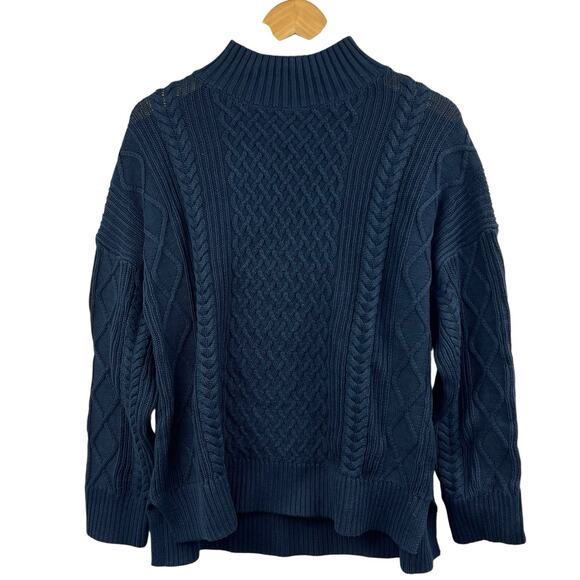 J.Crew Navy Blue Fisherman Sweater Size M Cotton Cable Knit Mockneck NWT - Picture 9 of 11